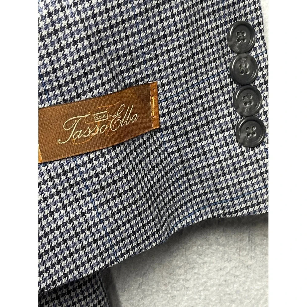 NWT Tasso Elba Men 42R Luxury Sport Coat Blazer Blue Grey Houndstooth TS72B09503